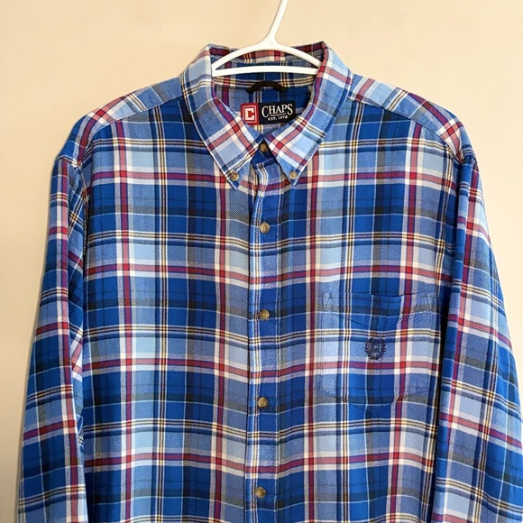 Vintage Chaps Blue & Red Plaid Lightweight Flannel Button Down Shirt - Picture 2 of 15